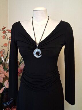 Vintage Chunky Large Blue Crystal Moon Shaped Pendant Thick Heavy VTG Necklace